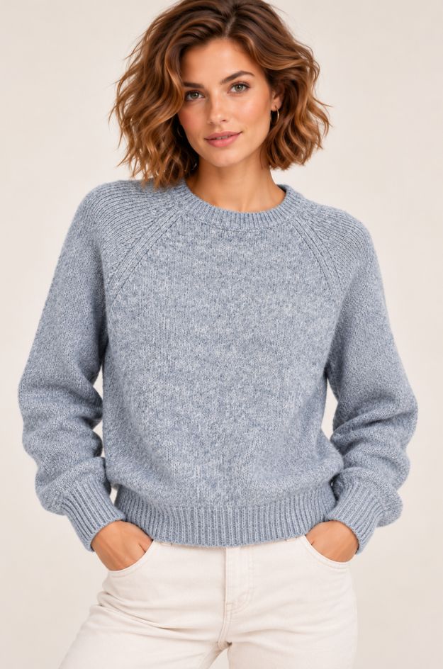 Jersey de punto azul cielo con manga raglán y cuello redondo