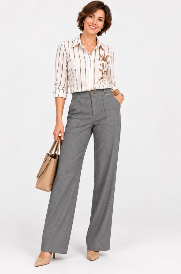 Pantalón gris de pierna ancha - Miette