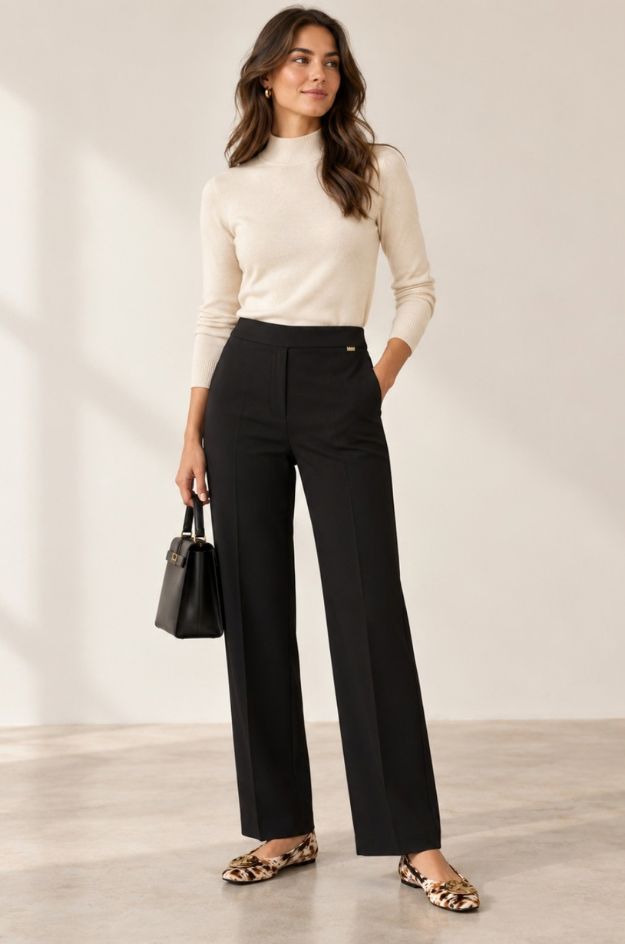 Pantalón palazzo negro de punto milano - Markup