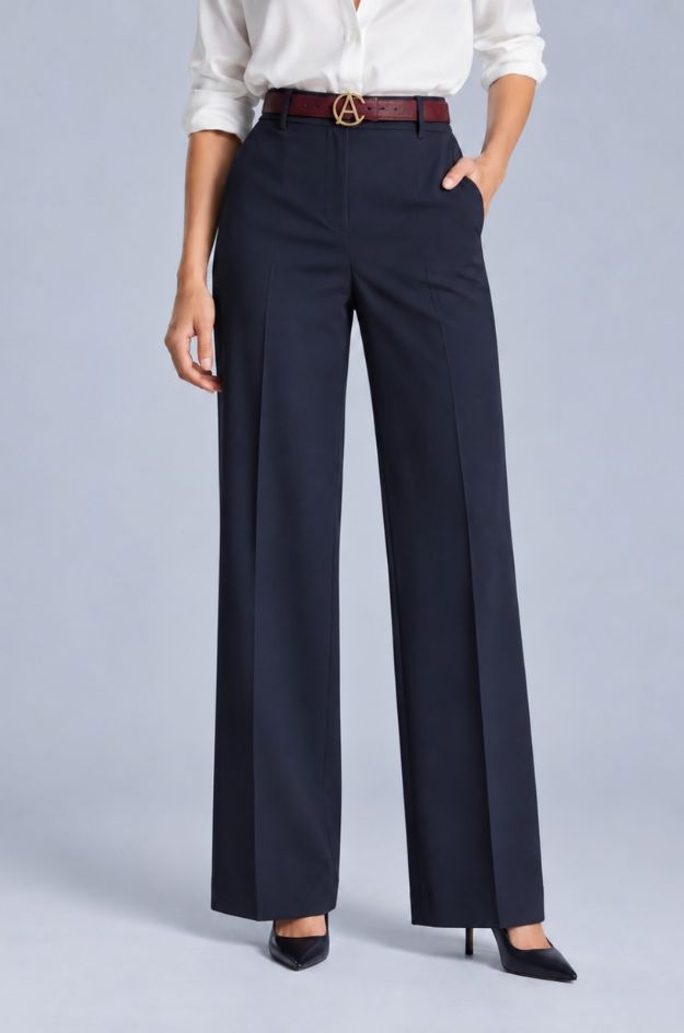 Pantalón marino de pernera ancha y recta - Alba Conde