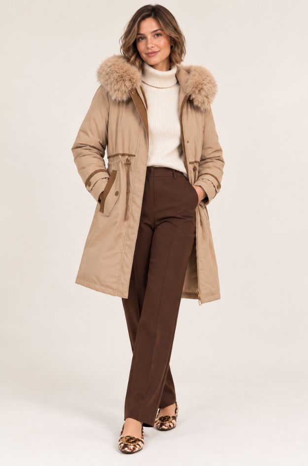 Trench acolchado con capucha y pelo - Lemaille