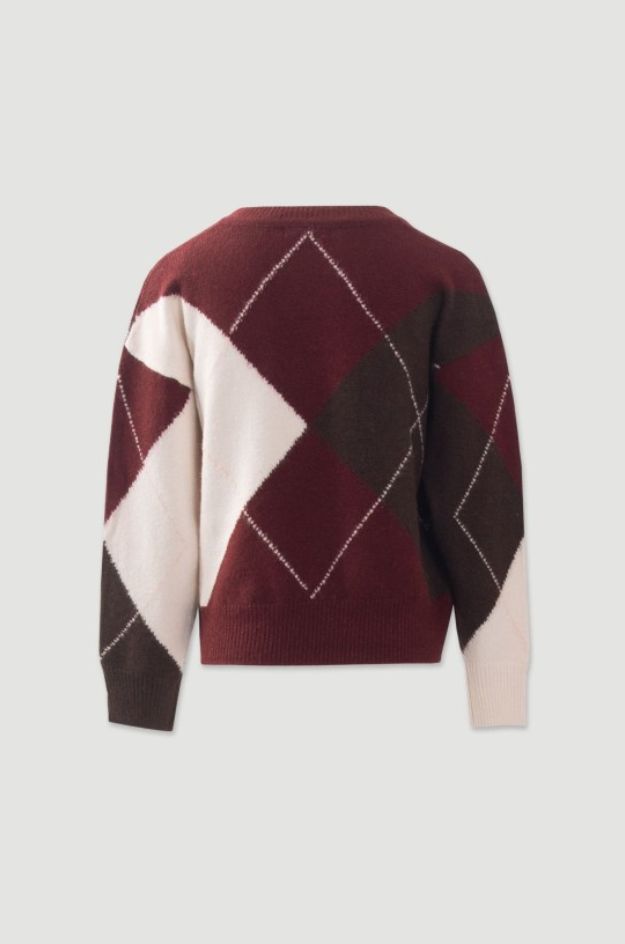 Pullover de Punto Argyle en Tonos Burdeos y Chocolate - Ferrache - Imagen 4