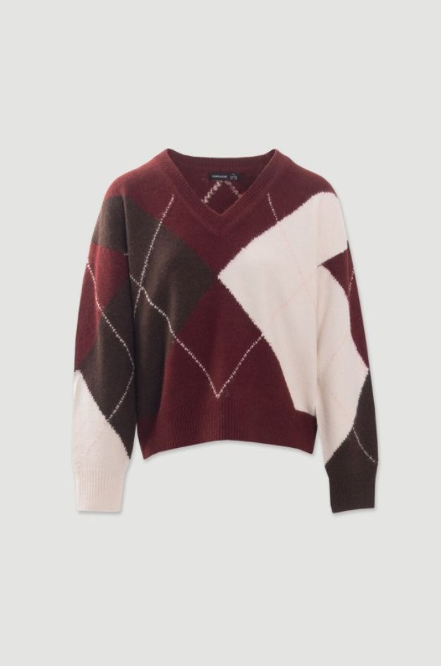 Pullover de Punto Argyle en Tonos Burdeos y Chocolate - Ferrache - Imagen 5