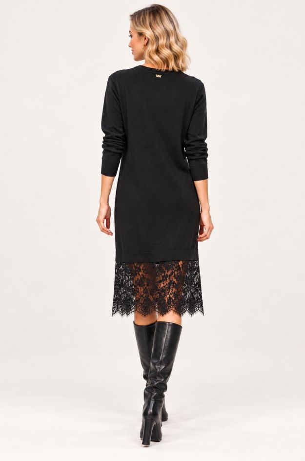 Vestido de punto negro con bajo de encaje - Markup - Imagen 2